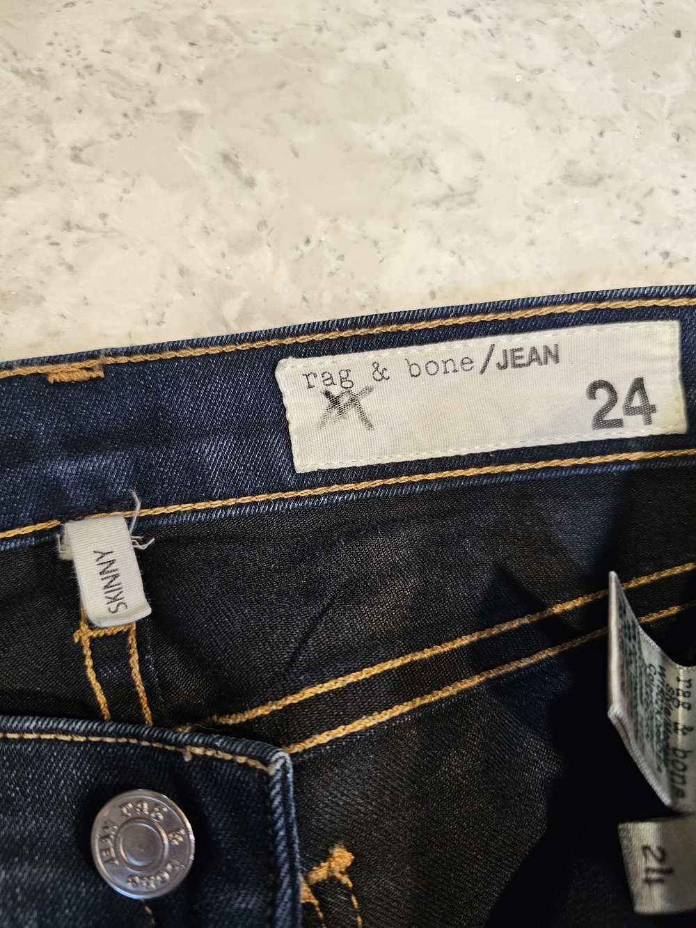 rag & bone Dearborn Skinny Jeans Dark Wash Raw Hem Denim W1502K089DEA Womens 24‎ - Picture 4 of 4